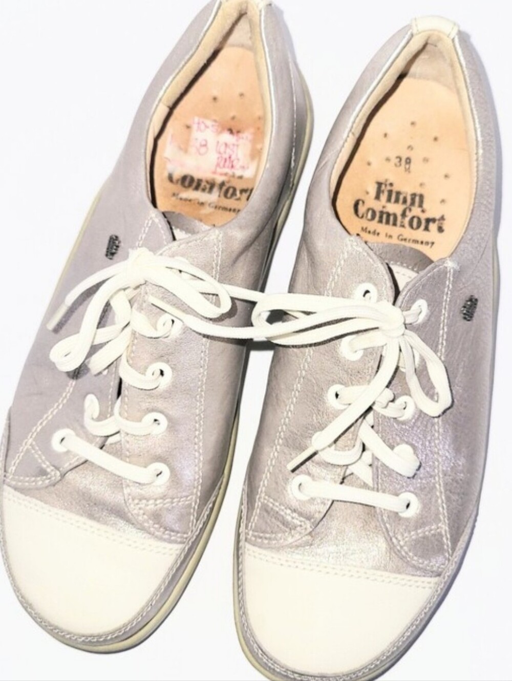 Finn Comfort Silver Metallic Pewter Leather Tennis Shoe Orthopedic 38 US 7.5